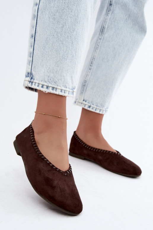 Ballerina's met gevlochten rand in chocolade kleur Talessa