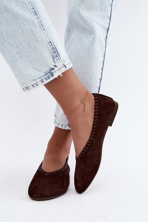 Ballerina's met gevlochten rand in chocolade kleur Talessa