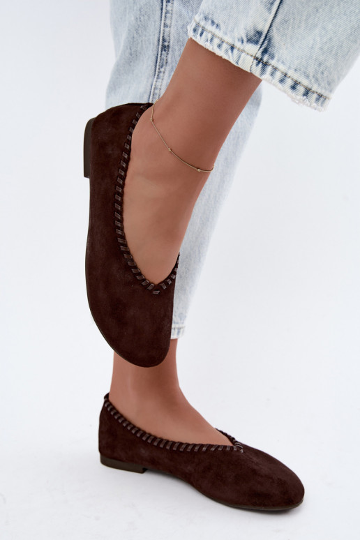 Ballerina's met gevlochten rand in chocolade kleur Talessa
