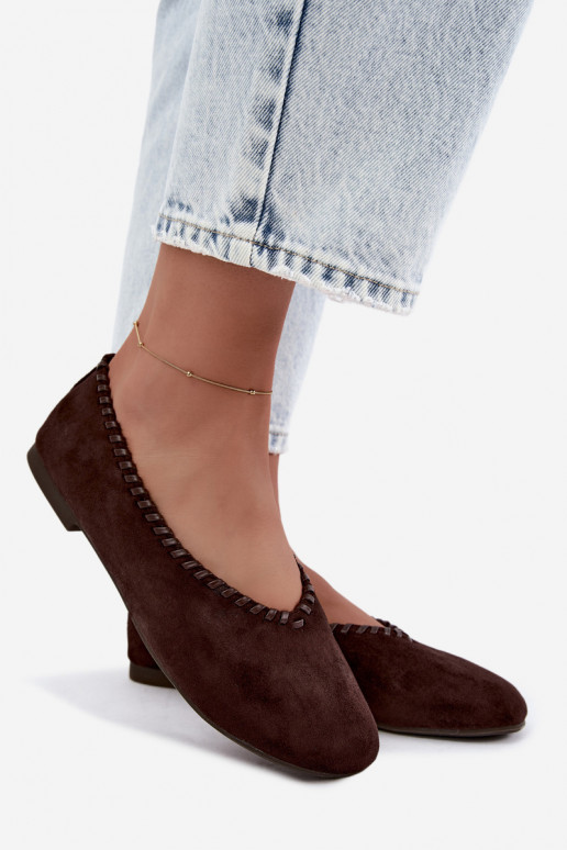 Ballerina's met gevlochten rand in chocolade kleur Talessa
