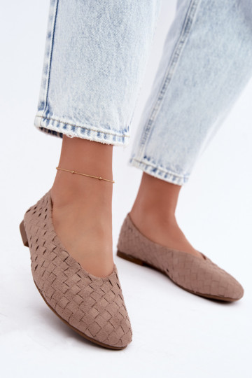 Zandkleurige ballerina's met patronen Larelle 2