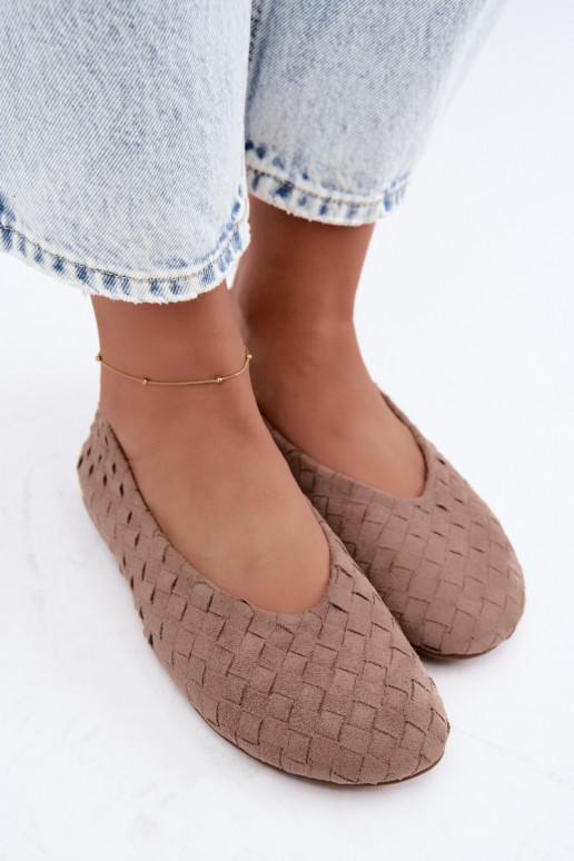 Zandkleurige ballerina's met patronen Larelle