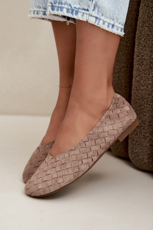 Zandkleurige ballerina's met patronen Larelle
