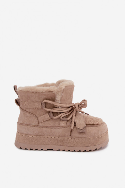 Zandkleurige veterschoenen voor de winter op platform Coraliah
