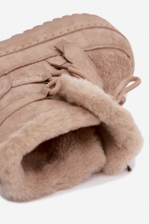 Zandkleurige veterschoenen voor de winter op platform Coraliah