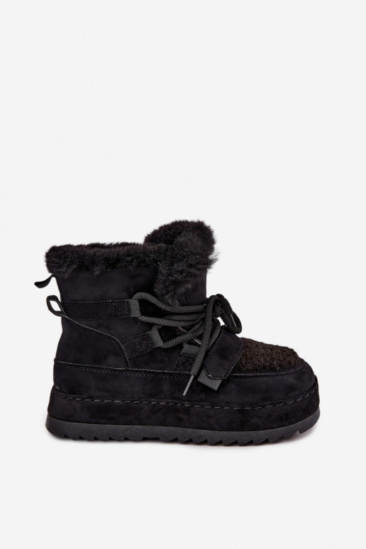 Zwarte veterschoenen voor de winter op platform Coraliah
