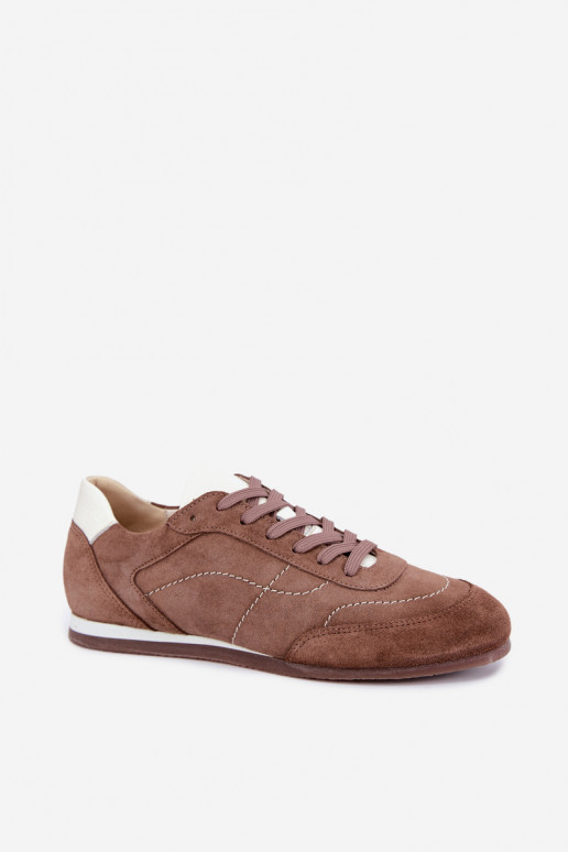 Bruine suède sneakers met naden Zazoo N1414