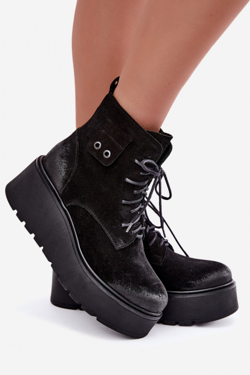 Zwarte dames enkellaarsjes met platform Zazoo 60499