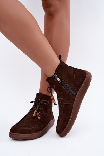 Dames enkellaarsjes iz natuurlijk suede met kralen Zazoo 30078