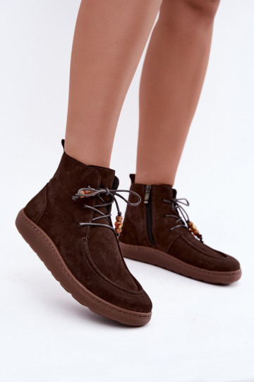 Dames enkellaarsjes iz natuurlijk suede met kralen Zazoo 30078 2