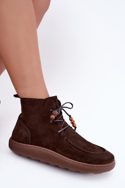 Dames enkellaarsjes iz natuurlijk suede met kralen Zazoo 30078