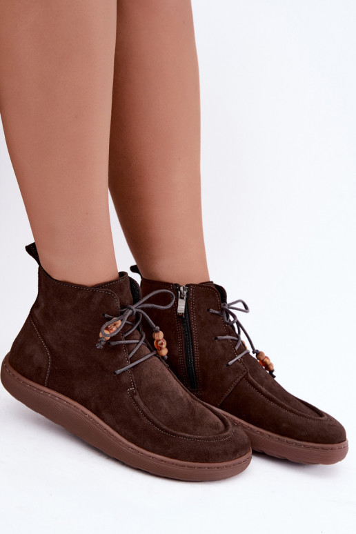 Dames enkellaarsjes iz natuurlijk suede met kralen Zazoo 30078
