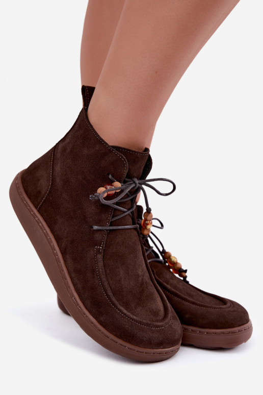 Dames enkellaarsjes iz natuurlijk suede met kralen Zazoo 30078