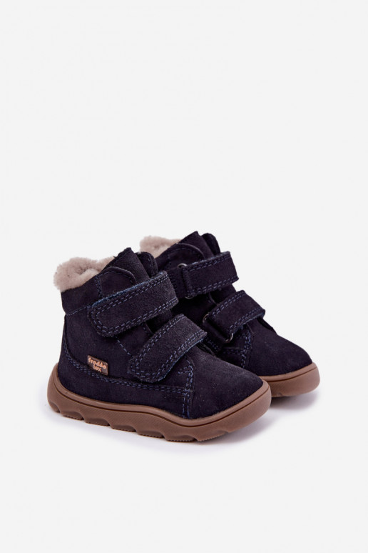 Suède kinder sneeuwlaarzen Barefoot Froddo G2110151 donkerblauw