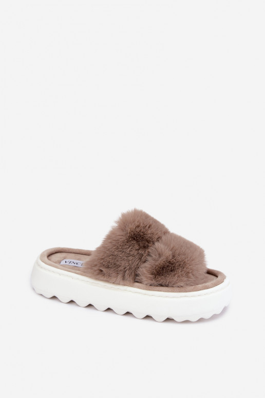 Dames slippers met bont op een dikkere zool Vinceza 105105 zandkleur