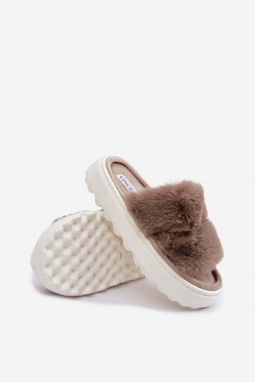 Dames slippers met bont op een dikkere zool Vinceza 105105 zandkleur