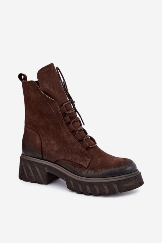 Leren dames werk enkellaarsjes Zazoo 1850 chocolade