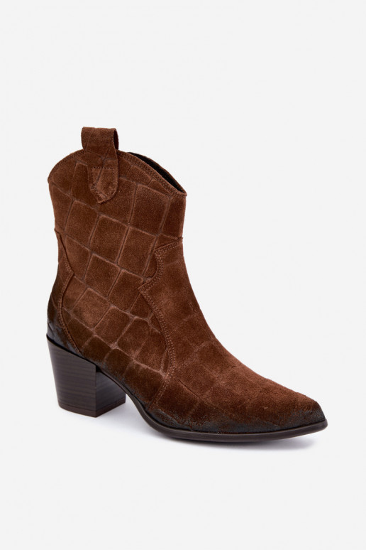 Suède cowboy laarzen met reliëf Zazoo 1988 bruin