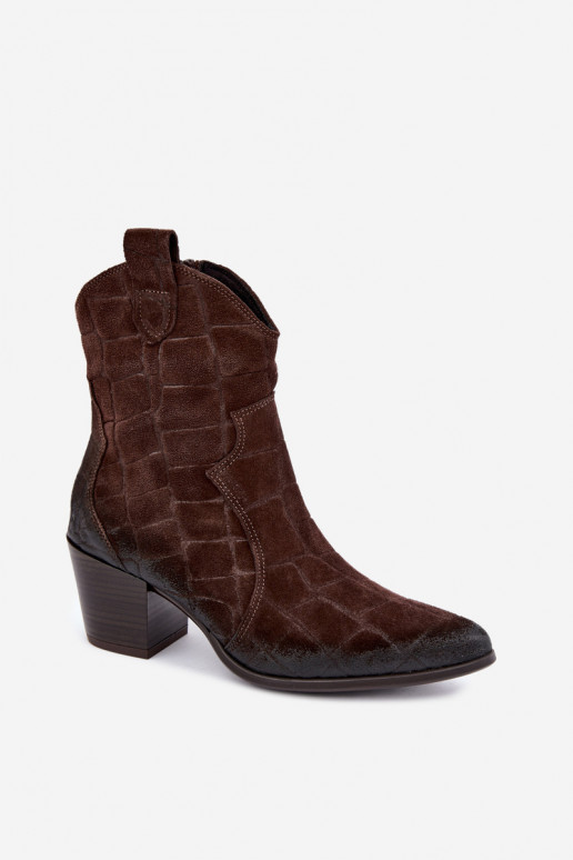 Suède cowboy laarzen met reliëf Zazoo 1988 chocolade