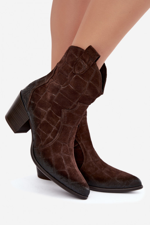 Suède cowboy laarzen met reliëf Zazoo 1988 chocolade
