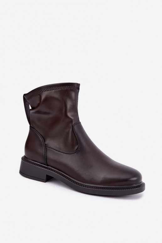 Leren geïsoleerde enkellaarsjes met brede hakken Sergio Leone BT-62 chocolade
