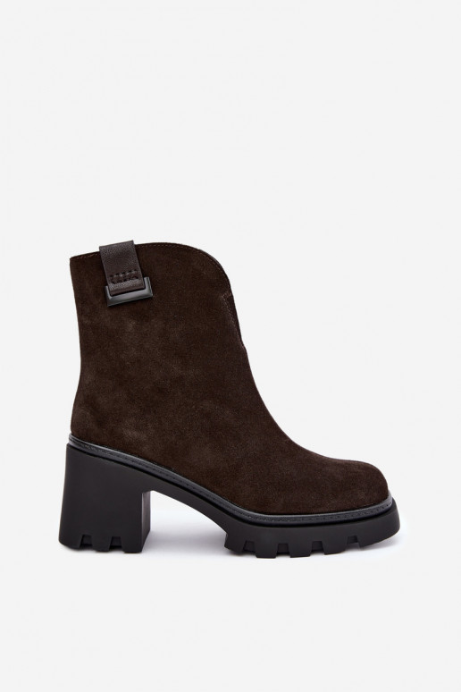 Gevoerde schoenen van faux suede met hakken T.Sokolski SH Z26-428 chocolade