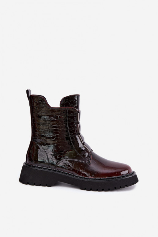 Gevoerde dames enkellaarsjes met lak effect T.Sokolski Z26-501 bordeaux