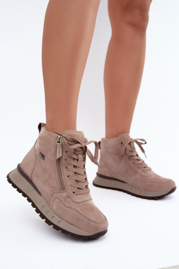 Gevoerde dames enkellaarsjes van faux suede zandkleur Alirella
