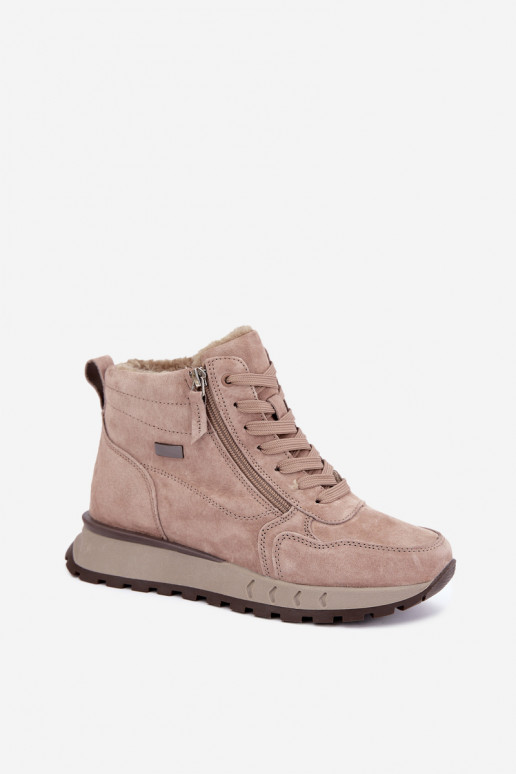 Gevoerde dames enkellaarsjes van faux suede zandkleur Alirella