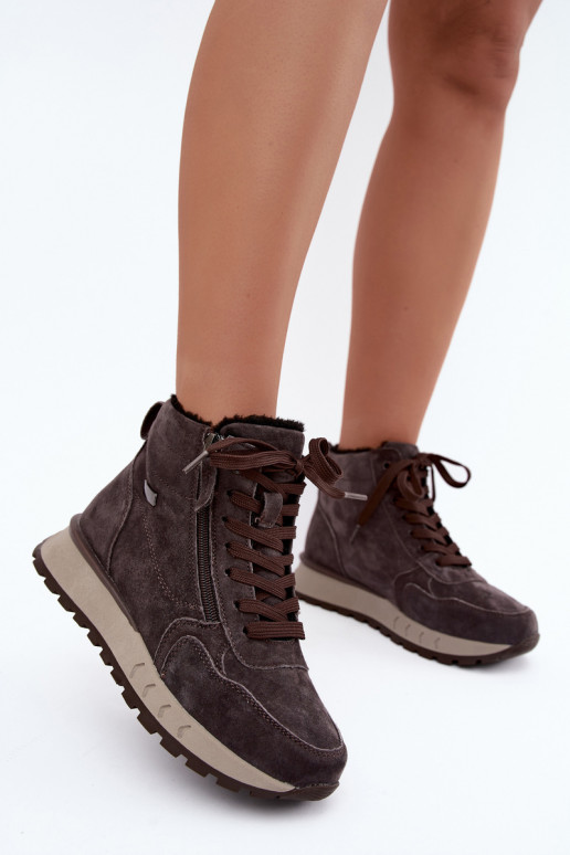 Gevoerde dames enkellaarsjes van faux suede grijs Alirella
