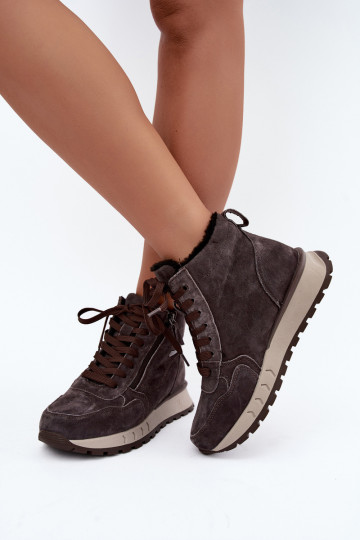 Gevoerde dames enkellaarsjes van faux suede grijs Alirella 2