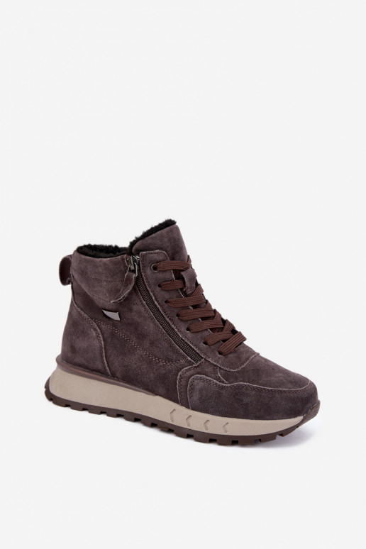 Gevoerde dames enkellaarsjes van faux suede grijs Alirella