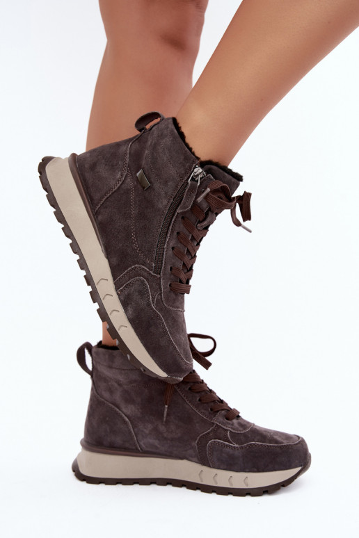 Gevoerde dames enkellaarsjes van faux suede grijs Alirella