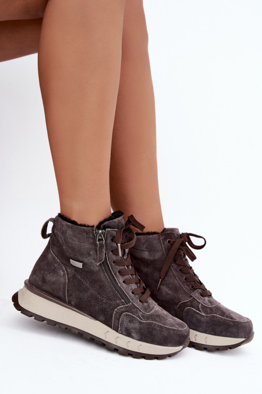Gevoerde dames enkellaarsjes van faux suede grijs Alirella
