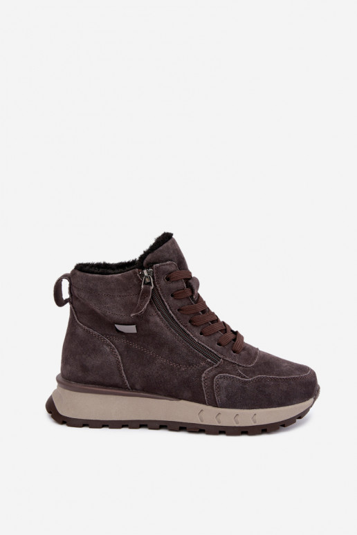 Gevoerde dames enkellaarsjes van faux suede grijs Alirella