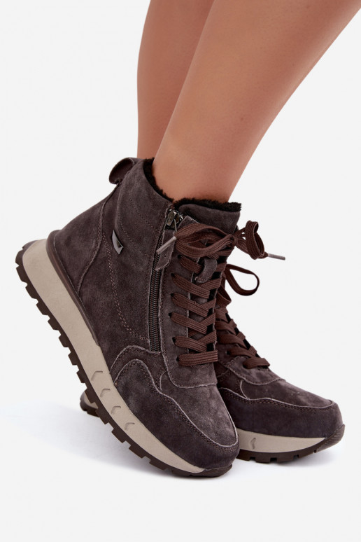 Gevoerde dames enkellaarsjes van faux suede grijs Alirella