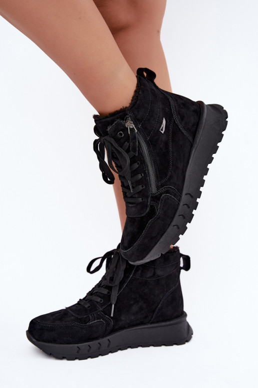 Gevoerde dames enkellaarsjes van faux suede zwart Alirella
