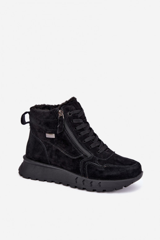 Gevoerde dames enkellaarsjes van faux suede zwart Alirella