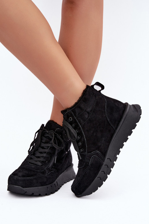 Gevoerde dames enkellaarsjes van faux suede zwart Alirella