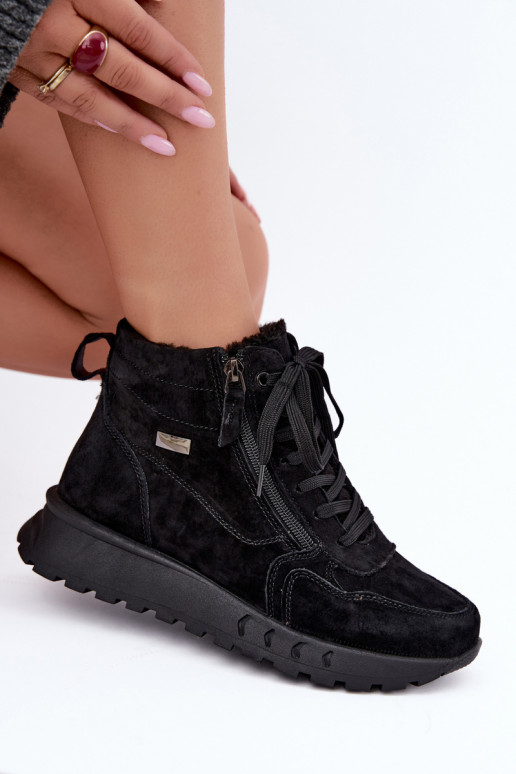 Gevoerde dames enkellaarsjes van faux suede zwart Alirella