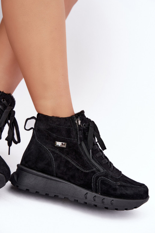 Gevoerde dames enkellaarsjes van faux suede zwart Alirella