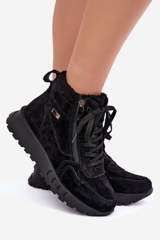 Gevoerde dames enkellaarsjes van faux suede zwart Alirella
