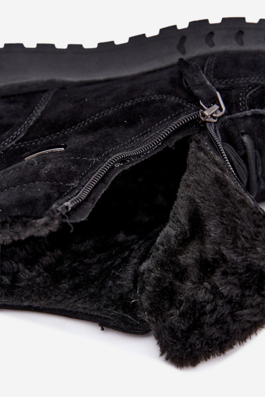 Gevoerde dames enkellaarsjes van faux suede zwart Alirella