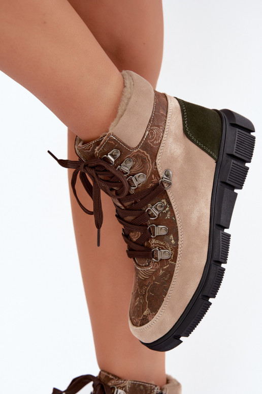 Gevoerde dames enkellaarsjes van faux suede zandkleur INanelia