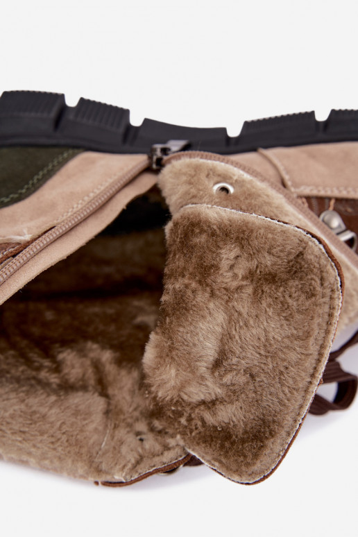 Gevoerde dames enkellaarsjes van faux suede zandkleur INanelia