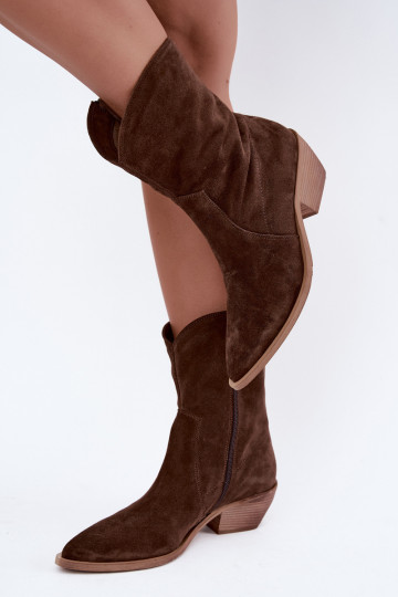 Faux suede cowboy stijl geïsoleerde laarzen Zazoo 4311 in chocolade kleur