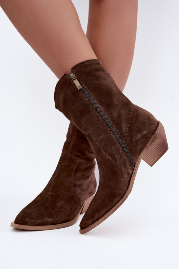 Faux suede cowboy stijl geïsoleerde laarzen Zazoo 4311 in chocolade kleur 2