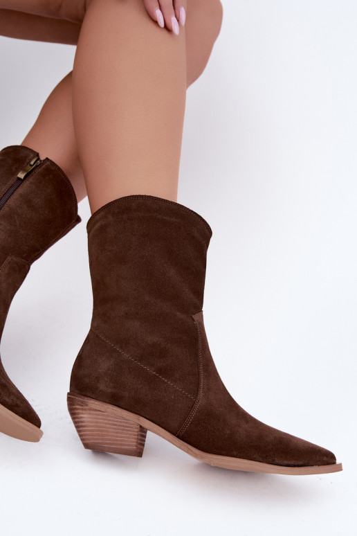 Faux suede cowboy stijl geïsoleerde laarzen Zazoo 4311 in chocolade kleur
