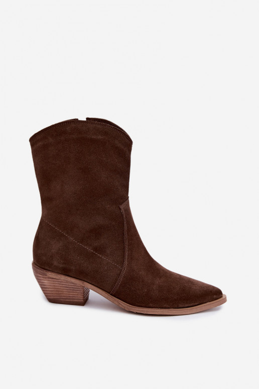 Faux suede cowboy stijl geïsoleerde laarzen Zazoo 4311 in chocolade kleur