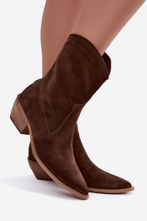 Faux suede cowboy stijl geïsoleerde laarzen Zazoo 4311 in chocolade kleur